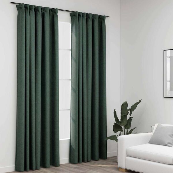 vidaXL Linen-Look Blackout Curtains with Hooks 2 pcs Green 55.1x96.5"