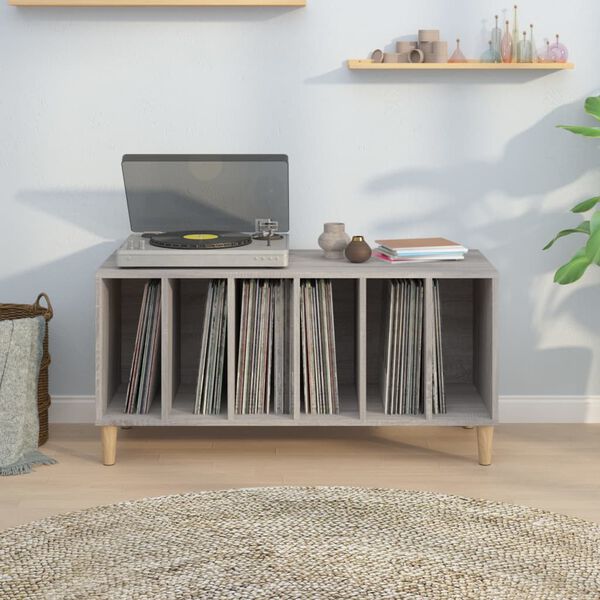 vidaXL Record Cabinet Grey Sonoma Engineered wood, Solid eucalyptus wood