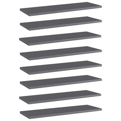 vidaXL Bookshelf Boards 8 pcs High Gloss Gray 23.6"x7.9"x0.6" Engineered Wood