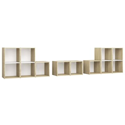 vidaXL 8 Piece TV Cabinet Set White and Sonoma Oak Chipboard