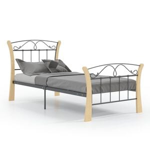 vidaXL Bed Frame Black and natural Powder-coated metal, solid oak wood