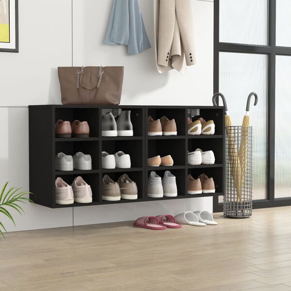 vidaXL Shoe Cabinet Set of 2 Black Engineered wood Medium Shoe Cabinet