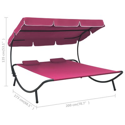 vidaXL Patio Lounge Bed with Canopy and Pillows Pink