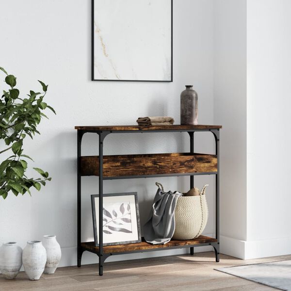 vidaXL Console Table Smoked Oak Engineered Wood, Metal Medium