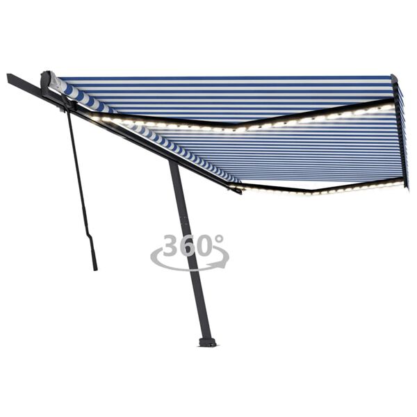 vidaXL Retractable Awning Blue and White Powder-coated aluminum Large