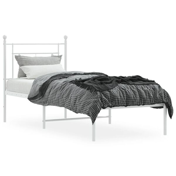 vidaXL Bed Frame White Powder-Coated Steel Twin Bed Frame Rectangular