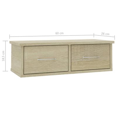 vidaXL Wall-mounted Drawer Shelf Sonoma Oak 23.6"x10.2"x7.3" Chipboard