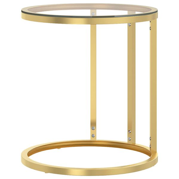 vidaXL Side Table Gold and Transparent Tempered glass, powder-coated iron
