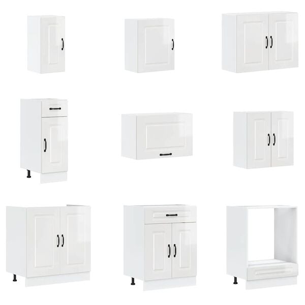 vidaXL Kitchen Cabinet Set Gloss White Engineered Wood, Glass Large