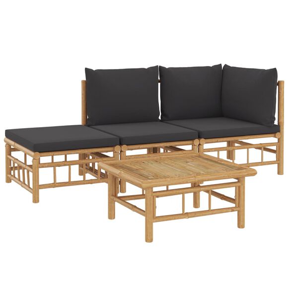 vidaXL Garden Lounge Set Dark Grey, Natural Bamboo