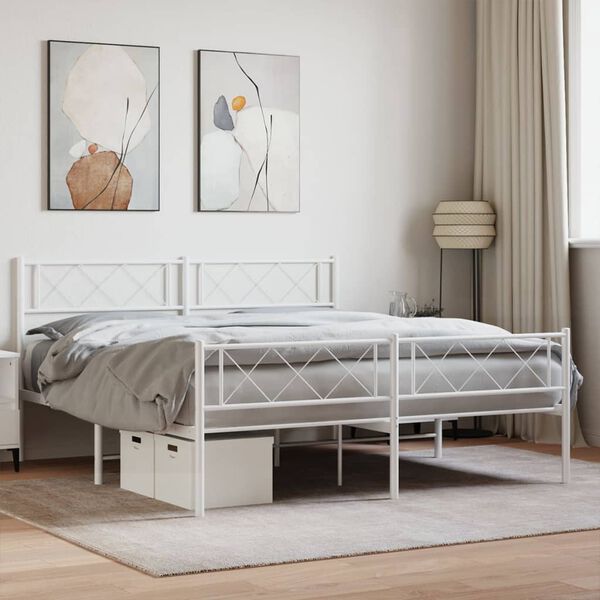 vidaXL Metal Bed Frame White Powder-Coated Steel 55.1 x 78.7 in
