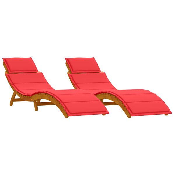 vidaXL Sun lounger 2 pcs Red 184 x 55 x 64cm Solid Acacia wood