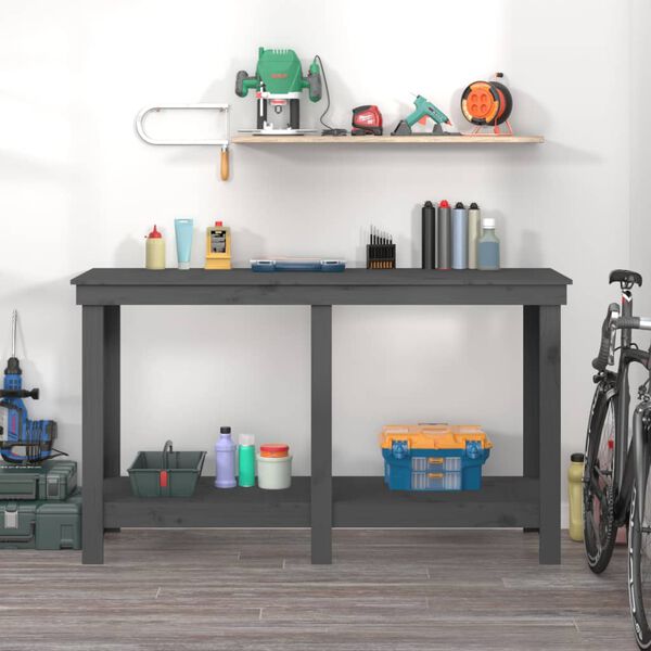 vidaXL Work Bench Grey 55.1x19.7x31.5" Solid Wood Pine
