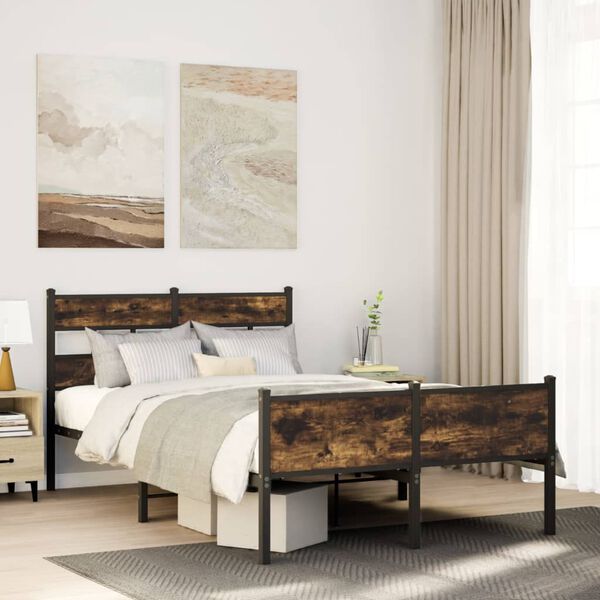vidaXL Bed Frame Smoked oak Steel, engineered wood Full Bed Frame