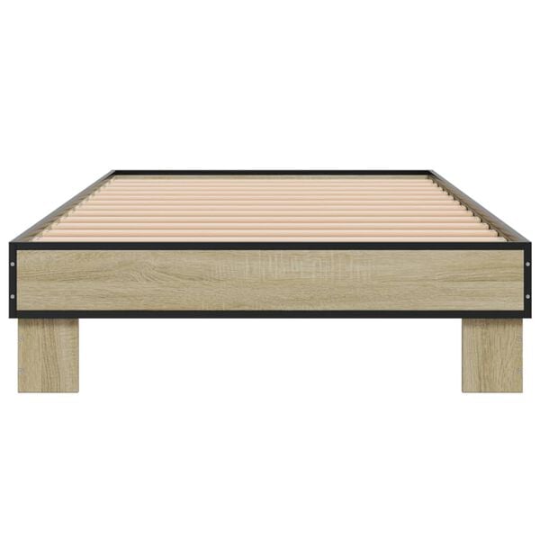 vidaXL Bed Frame Sonoma Oak Engineered Wood, Metal, Plywood Single