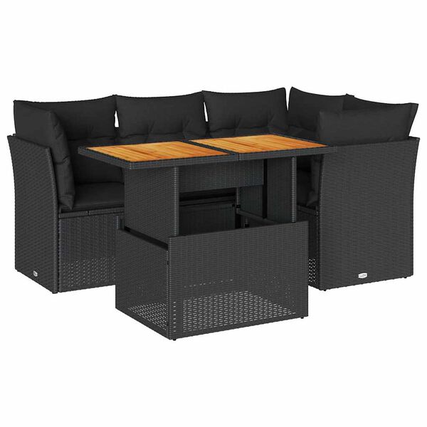 vidaXL Garden Sofa Set Black PE rattan 5 Piece Modular Set