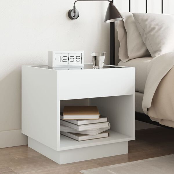 vidaXL Bedside Table White Engineered wood, glass Large Bedside Table
