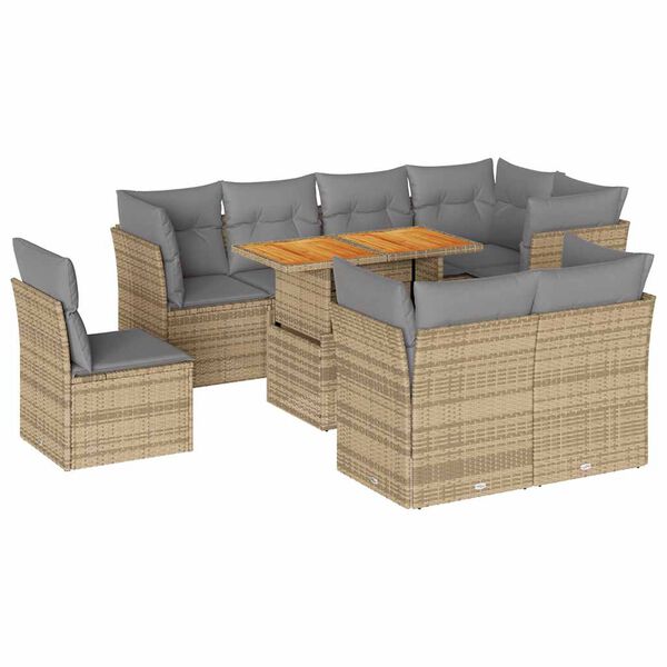 vidaXL Garden Sofa Set Beige, Light Grey PE Rattan Large Adjustable Feet
