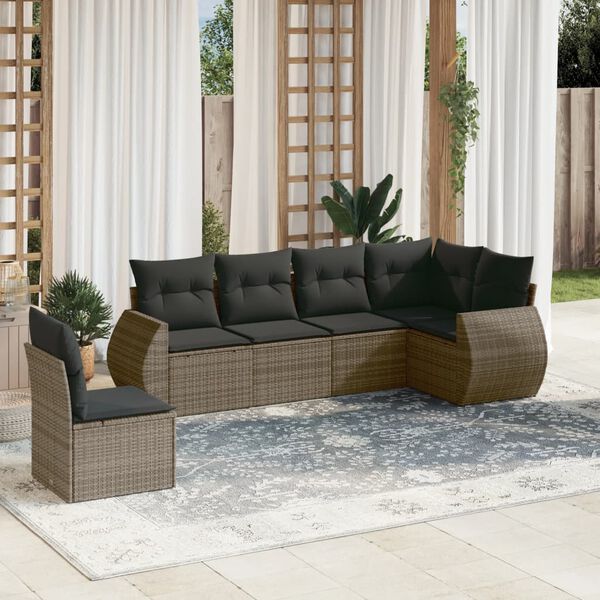 vidaXL Garden Sofa Set Grey PE Rattan, Powder-Coated Steel, Polyester