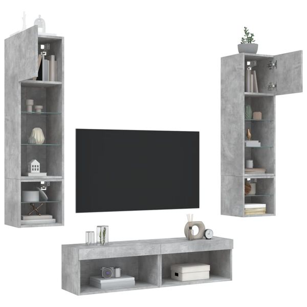 vidaXL 6 Piece TV Wall Units with LED Concrete Gray Engineered Wood