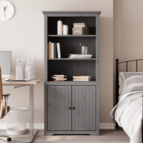 vidaXL Bookcase Grey Solid Pine Wood, Engineered Wood, Metal Tall