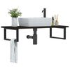 vidaXL Basin Shelf Dark Brown, Black Solid Oak Wood, Steel Medium