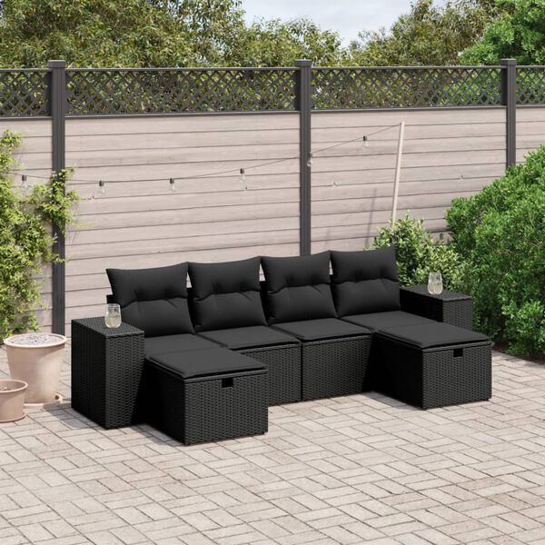 vidaXL Garden Sofa Set Black Poly Rattan, steel Large Modular