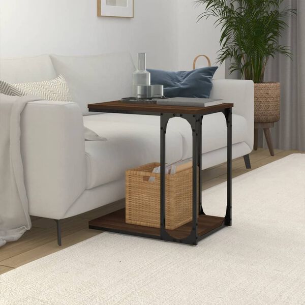 vidaXL Side Table Brown oak Engineered wood Compact C Shape Side Table