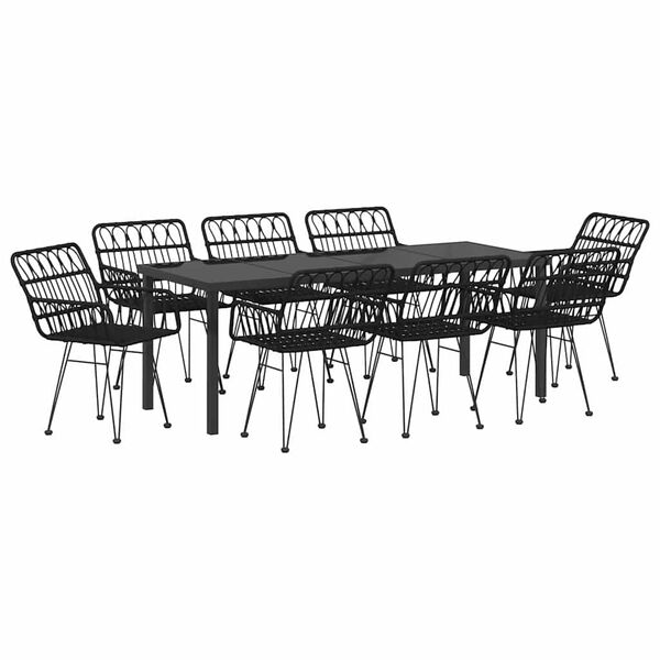 vidaXL Garden Dining Set 9 pcs Black Powder-Coated Steel