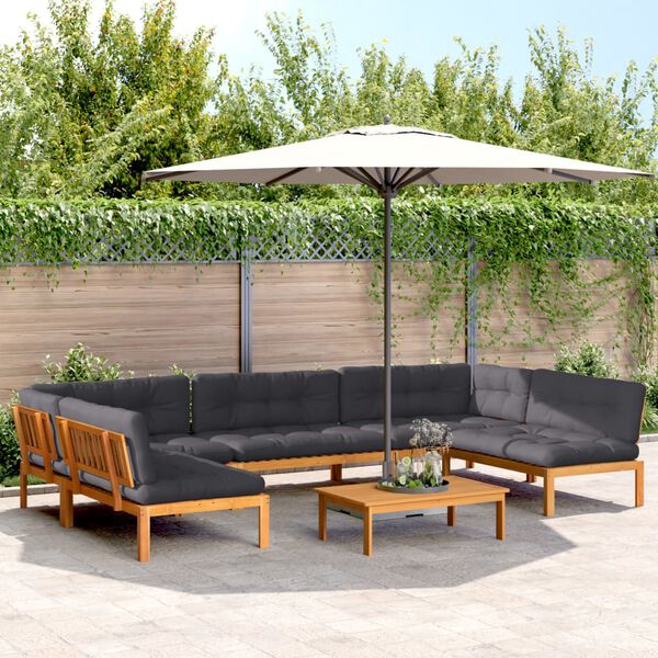 vidaXL Pallet Sofa Set Anthracite Solid Acacia wood, polyester Large