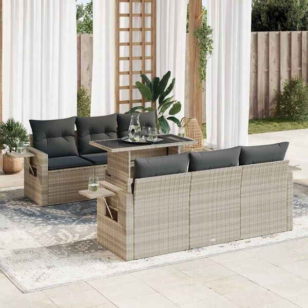 vidaXL Garden Sofa Set Light Grey PE Rattan Large Adjustable Armrests