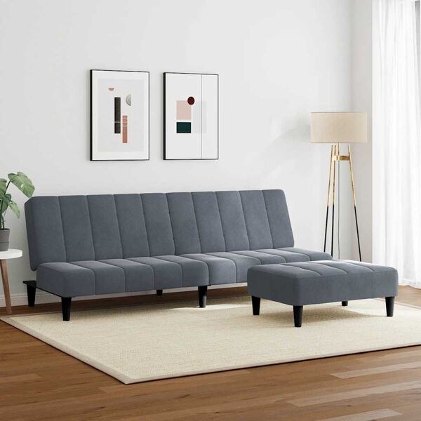 vidaXL 2-Seater Sofa Bed with Footstool Dark Gray Velvet