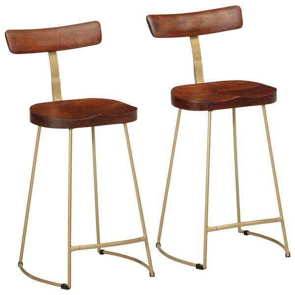 vidaXL Bar Stool Set of 2 Brown Solid mango wood, Iron Medium Footrest
