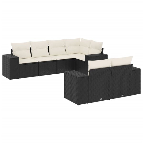 vidaXL Garden Sofa Set Black PE Rattan, Powder-coated steel, 100% Polyester