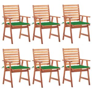 vidaXL Patio Chair Set of 6 Natural Wood Solid Acacia Wood, 100% Polyester