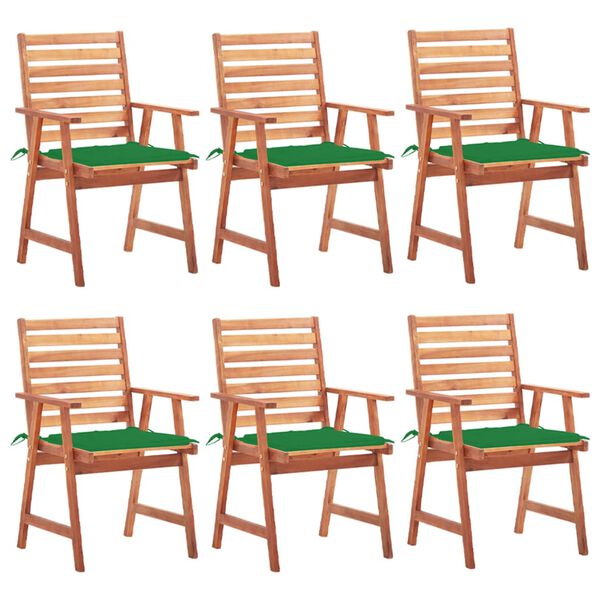 vidaXL Patio Chair Set of 6 Natural Wood Solid Acacia Wood, 100% Polyester