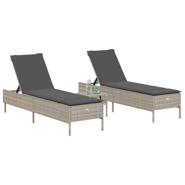 vidaXL Sun Lounger Light Grey Poly Rattan, Powder-Coated Steel