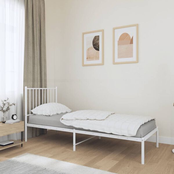 vidaXL Bed Frame White Steel Small Single Bed Frame Rectangular