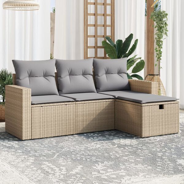 vidaXL Garden Sofa Set Mix Beige Poly Rattan Large Removable Covers
