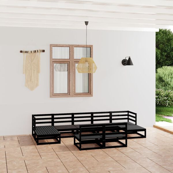 vidaXL Garden Lounge Set Black Solid pine wood Large Modular