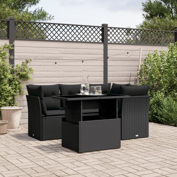 vidaXL Garden Sofa Set Black PE rattan, powder-coated steel, tempered glass