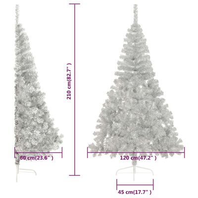 vidaXL Artificial Half Christmas Tree with Stand Silver 7 ft PVC