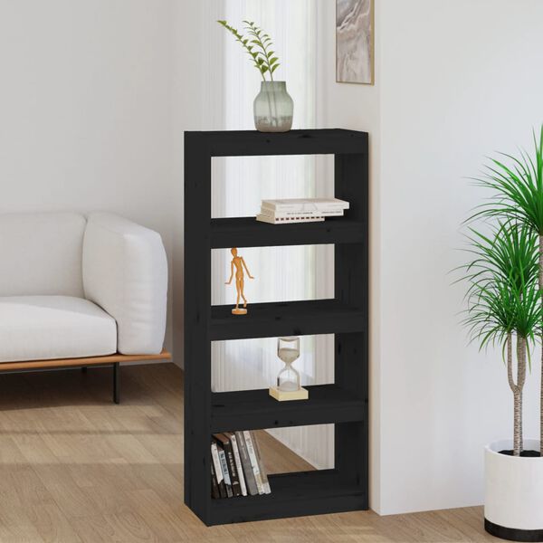 vidaXL Book Cabinet Black Solid Pine Wood Medium Book Cabinet