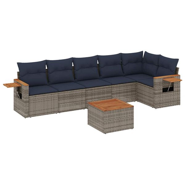 vidaXL 7 Piece Patio Sofa Set with Cushions Grey Poly Rattan (US only)
