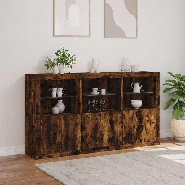vidaXL Sideboard Smoked oak Engineered wood, glass Large Sideboard