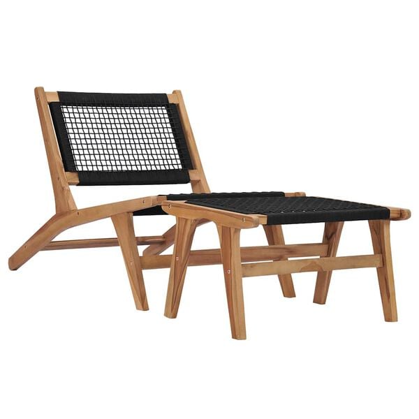 vidaXL Sun Lounger Natural wood and black Premium sanded teak hardwood
