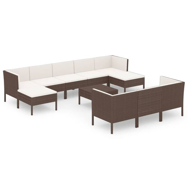 vidaXL Garden Lounge Set Brown PE Rattan, Powder-Coated Steel, Polyester