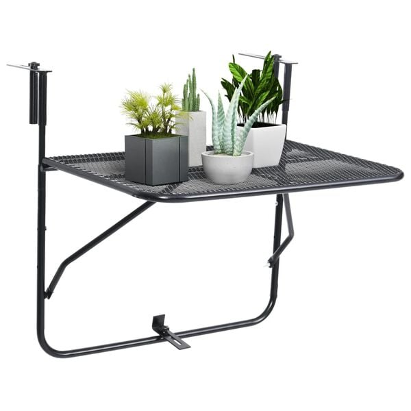 vidaXL Balcony Table Black Steel Medium Foldable Balcony Table