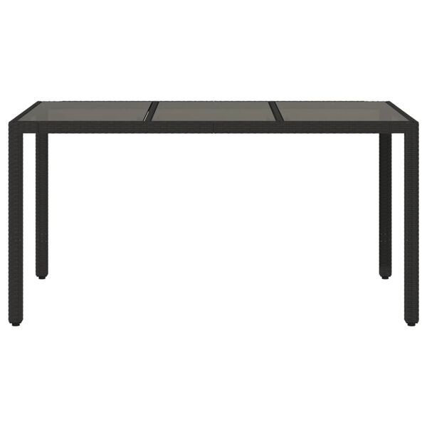vidaXL Garden Table Black Poly Rattan, Tempered Glass, Powder-Coated Steel