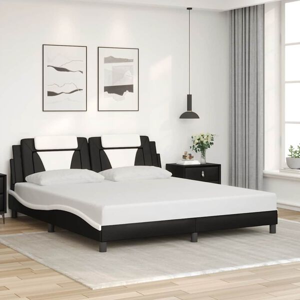 vidaXL Bed Frame "Viana" without Mattress Black and White 72"x83.9"Faux Leather